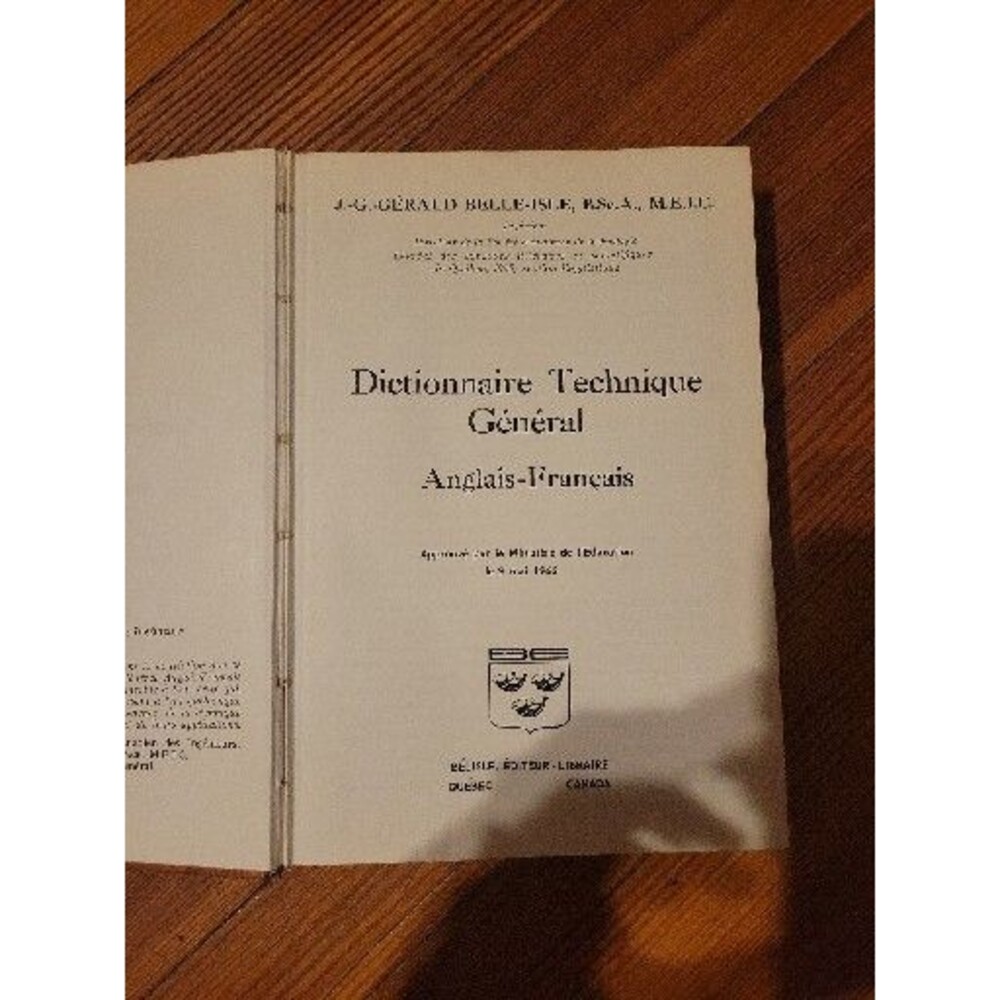 Dictionnaire Technique General English French Dictionary Vintage 1965 Hardcover